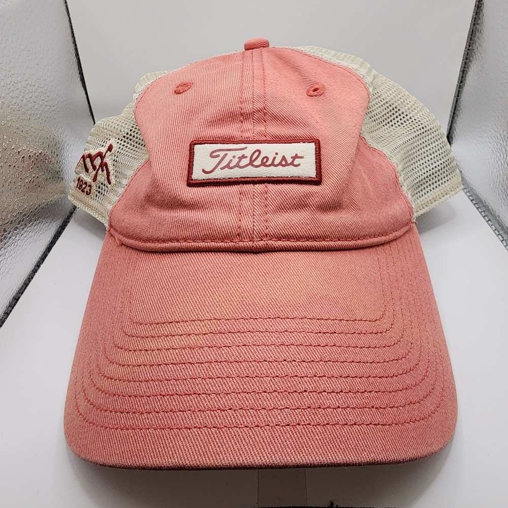 Titleist Mesh Trucker Hat Mens Snapback Pink Golf 1923 Patch Cap Distressed